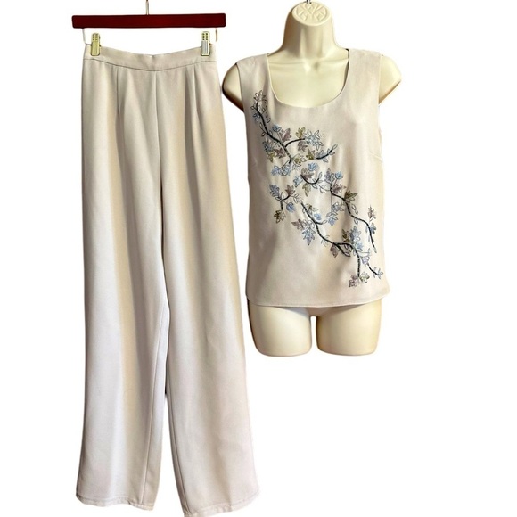 R&M Richards Vintage Elegant 3 Piece Cream Chiffon Embroidered Beaded Set - Picture 9 of 16